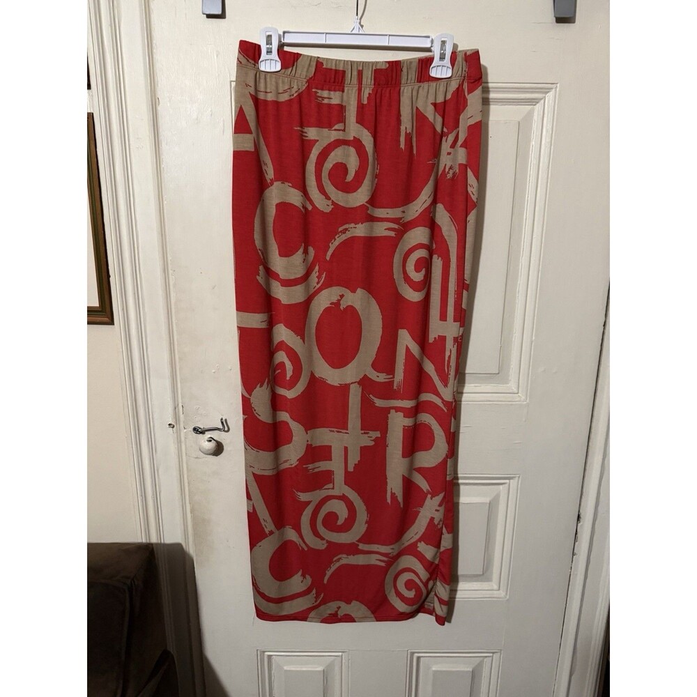 CurveLA Red Tan Abstract Maxi Skirt Women’s 2X Stretch Pull-On Made in USA